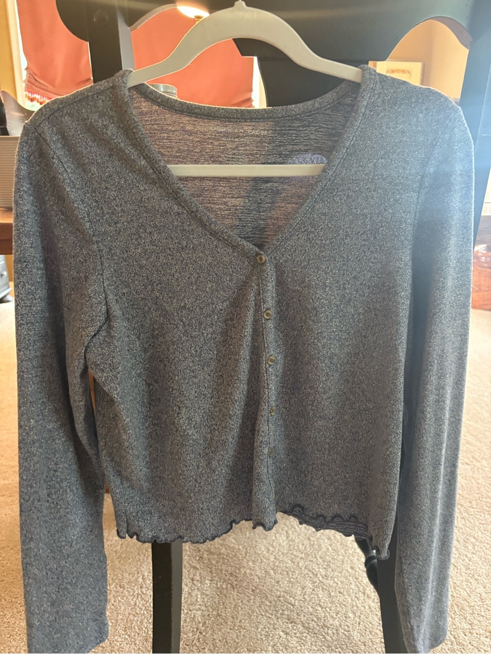 American Eagle Outfitters Heathered Blue Button-Front Long Sleeve Sweater
